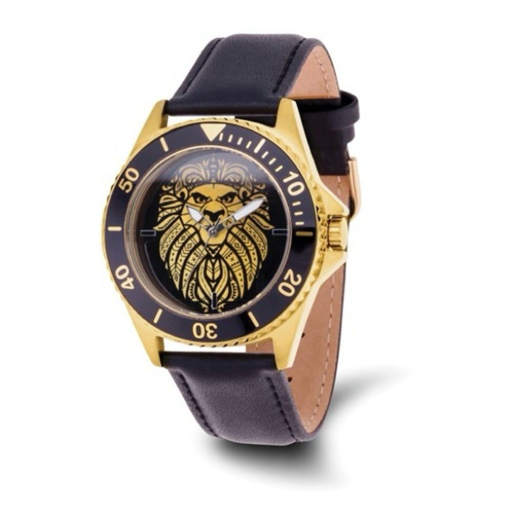 New Disney Adult Lion King Simba Gold-tone Black Leather Watch